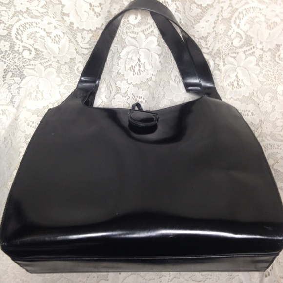 Salvatore Ferragamo Handbags - Ferragamo Large Black Enamel Patent Tote- Handbag